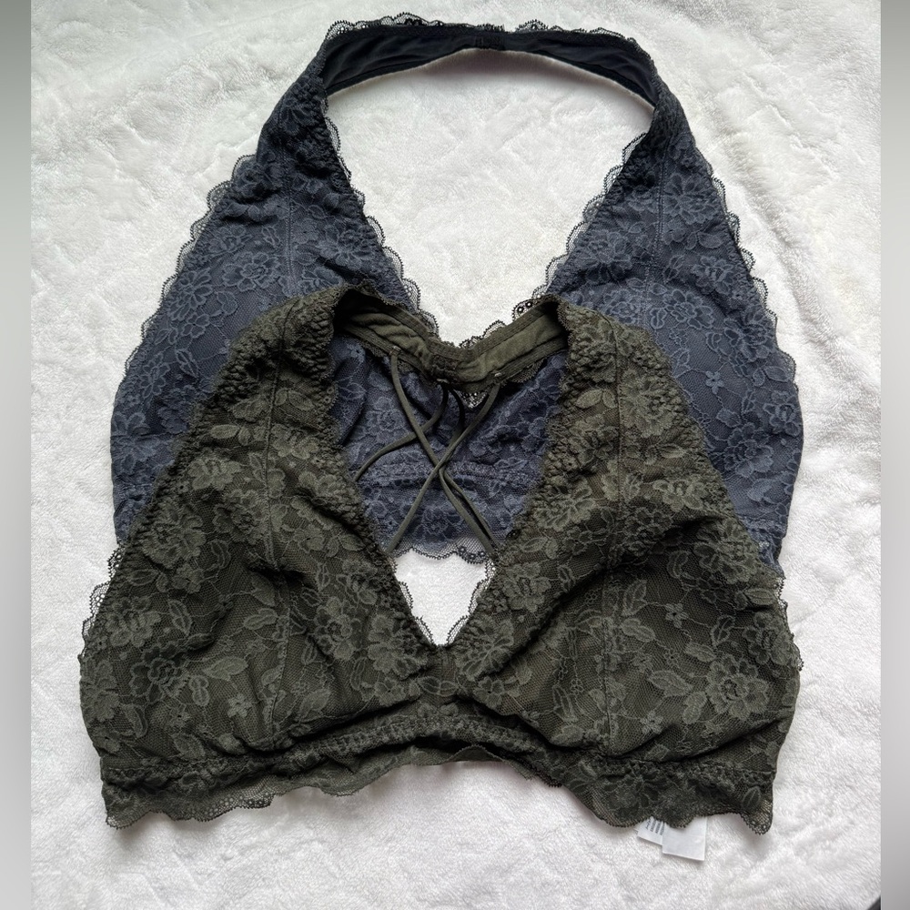 Gilly Hicks Black and Green Lace Halter Bralette